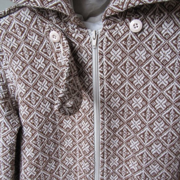 STUSSY Women's Zip Up Skater Hoodie Brown Geometric Pattern Juniors Medium - Picture 6 of 14